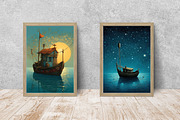 Whimsical Fishing Boats 5x7 Postcard, a Transportation Illustration by Mermaids Cove (Thumbnail 6 of 9)