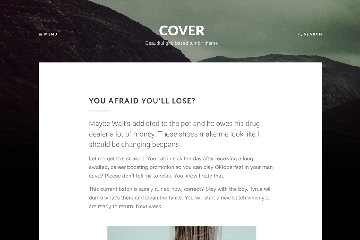 Cover tumblr theme, a Websites & App Template by Pixel Revel (Photo 4 of 5)