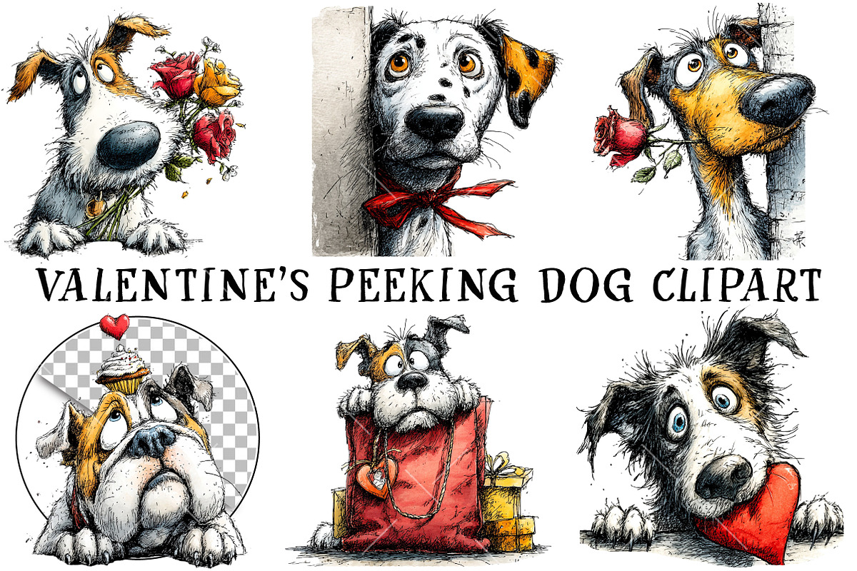 Funny Valentine's Peeking Dog Clipar, an Illustration by OK Design (Photo 2 of 6)