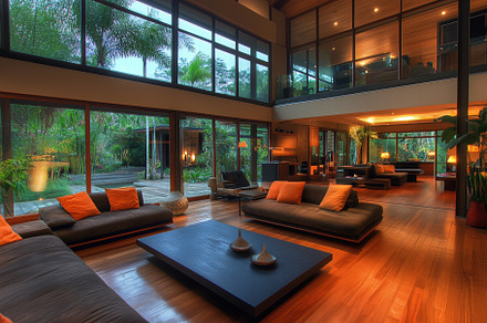 A spacious modern interior design style living room with large windows showcasi, an Architecture Photo by Textures & Backgrounds