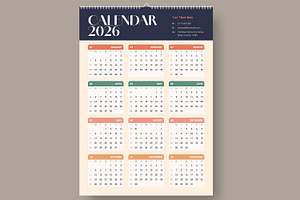 One Page Calendar 2026 Template, a Stationery Template by ContestDesign