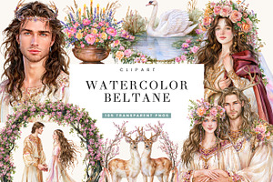 Watercolor Beltane Clipart Bundle