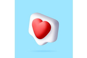 3D red heart icon like, an Illustration by Abscent