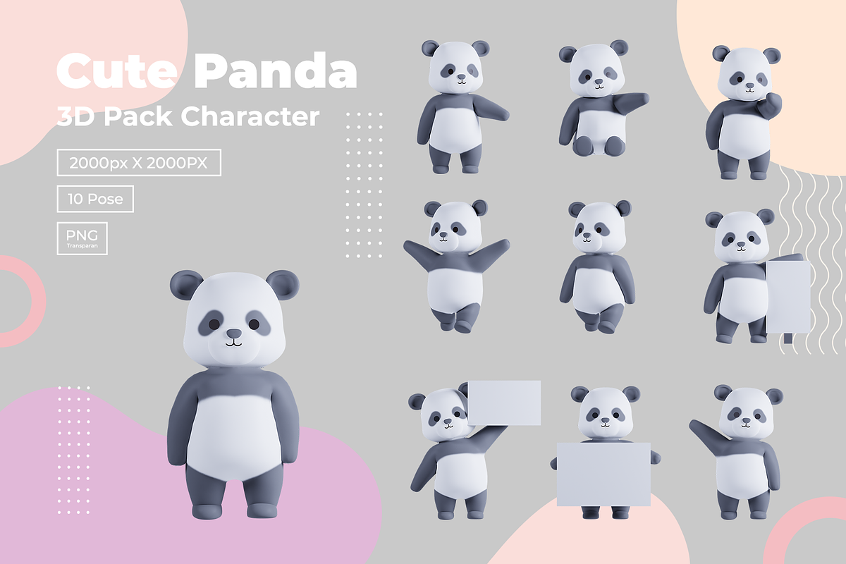 3D Pack Cute Animal Panda, an Animal 3D Model by Astuti Studio (Photo 1 of 11)