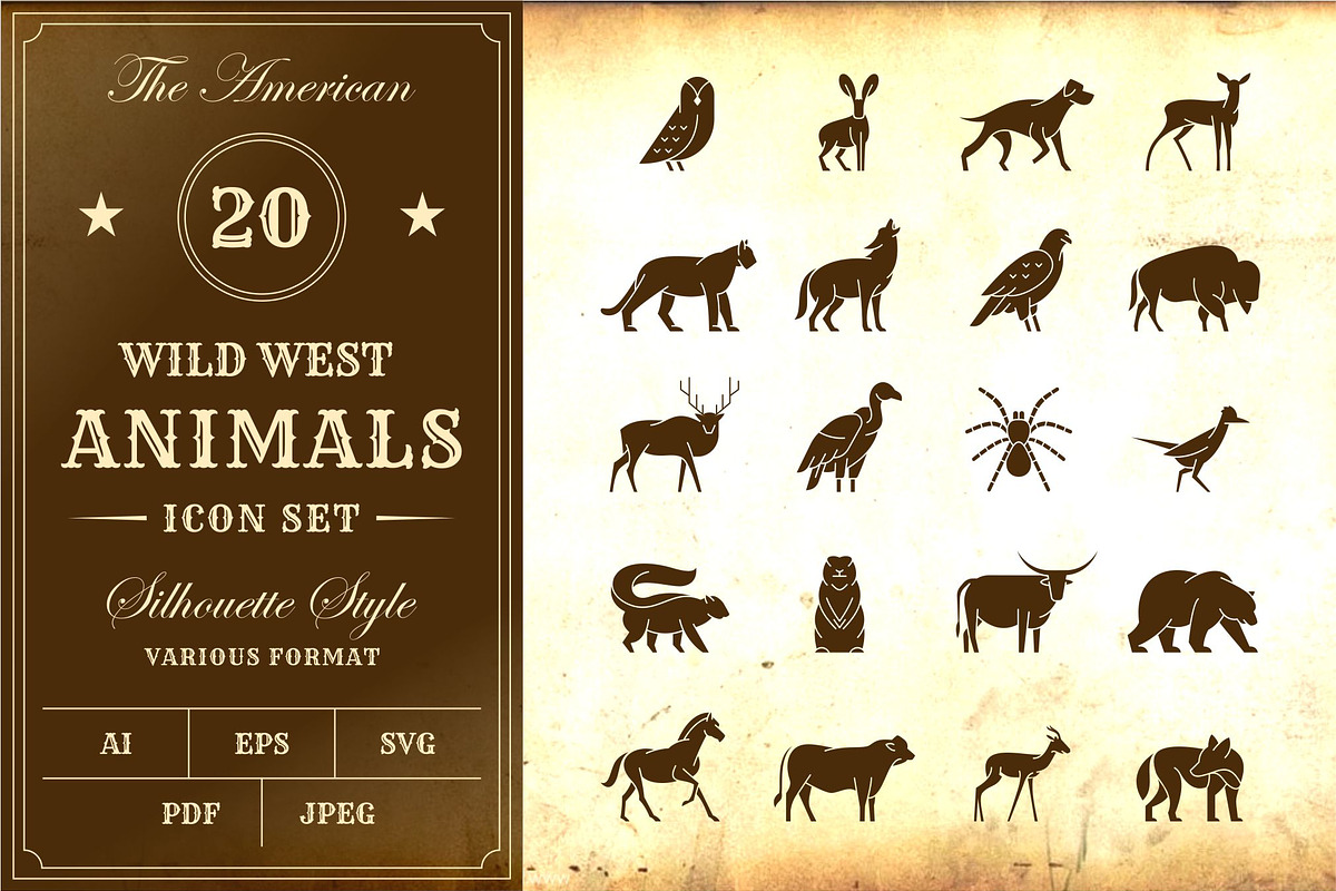 Wild West Animals Icons, a Solid Icon by Buqancreative (Photo 1 of 3)