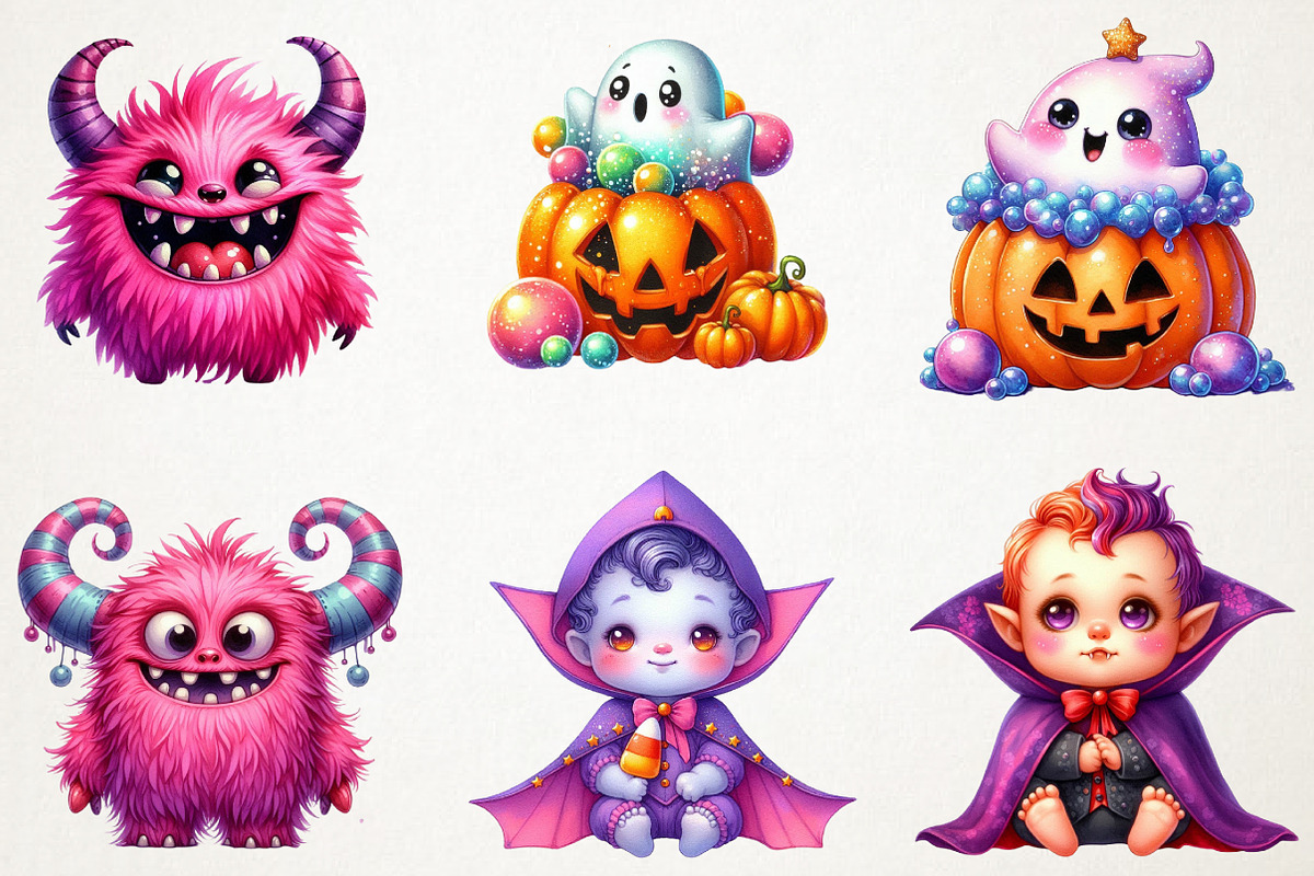 Cute Halloween Retro Monsters PNG, an Illustration by RobertsArt (Photo 7 of 7)