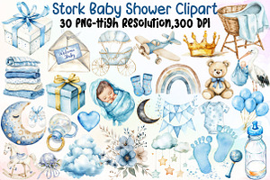 Watercolor Stork Baby Shower Clipart, an Illustration by Sublimation Artist