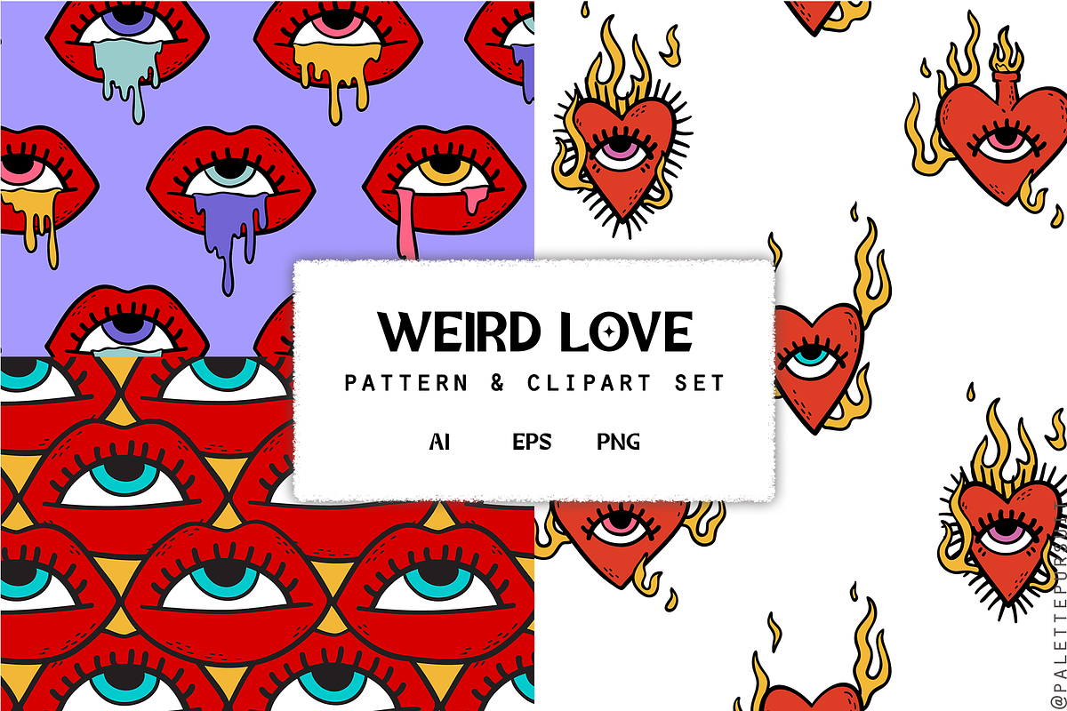 Weird Love Pattern & Clipart Set, a Pattern Graphic by Palette Pursuit (Photo 1 of 5)