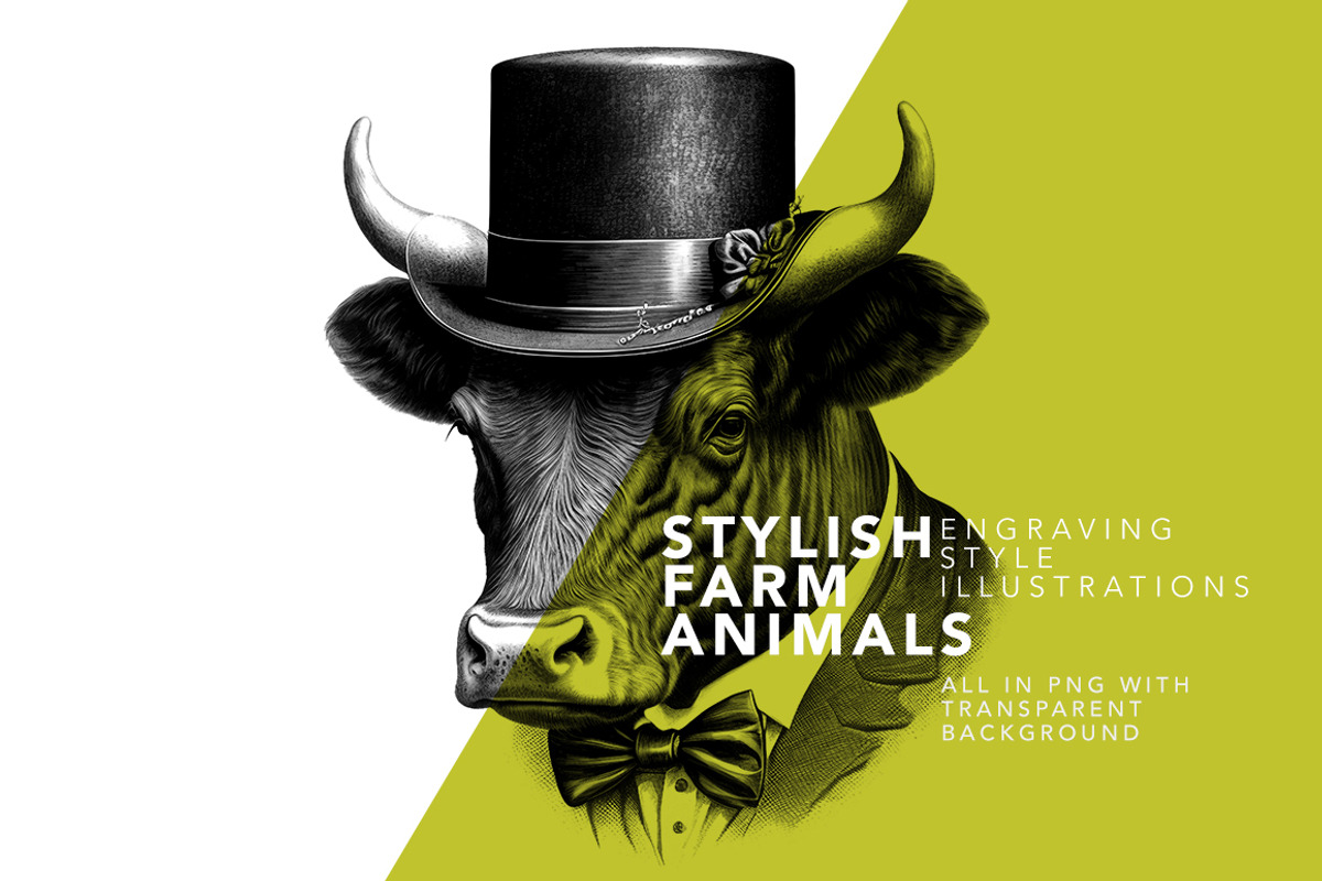 Stylish farm animals - illustrations, an Animal Illustration by Graxaim Mock-up (Photo 2 of 4)