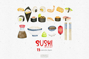 Watercolor Sushi Clipart