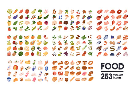 Food, groceries icons, big set, a Food Illustration by Good Studio