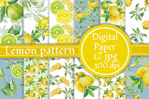 Lemons and limes Digital Paper Pack, a Pattern Graphic by AkvarelRiver