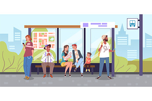 People bus stop. Person waiting city, a Transportation Illustration by Stock-Smart-Start