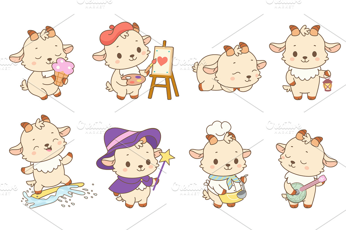 Funny goats. Cute goat chef, painter, an Animal Illustration by Stock-Smart-Start