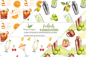 Cocktail 10 seamless patterns, a Graphic by Winged Graphics