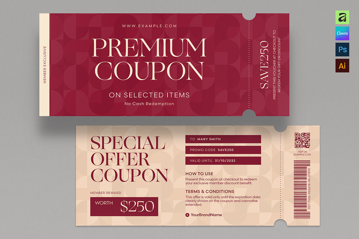 Gift Voucher Coupon Template, a Stationery Template by BrandPacks (Photo 1 of 5)