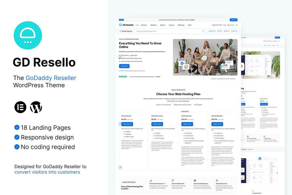 GD Resello GoDaddy Reseller WP Theme, a WordPress Template by NexMotive (Photo 1 of 7)