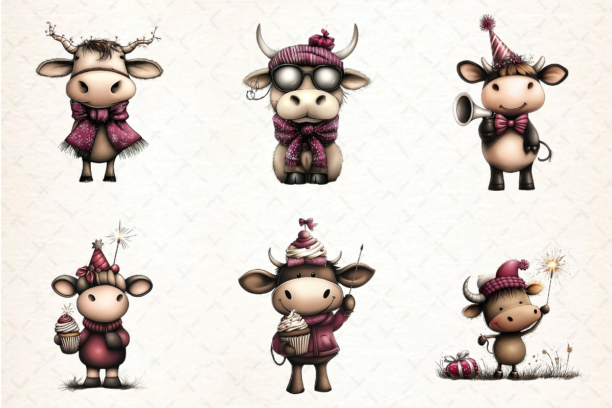 Watercolor New Year Cow Clipart, an Illustration by DreamCafeArt (Photo 5 of 6)