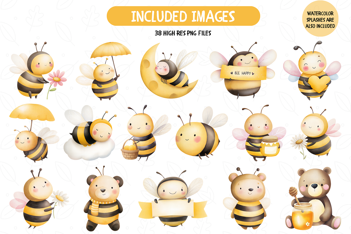 Watercolor Honey Bee Clipart Bundle, an Illustration by TatiMockup (Photo 2 of 4)