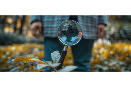The businessman uses a magnifying, a Business Photo by ZinetroN