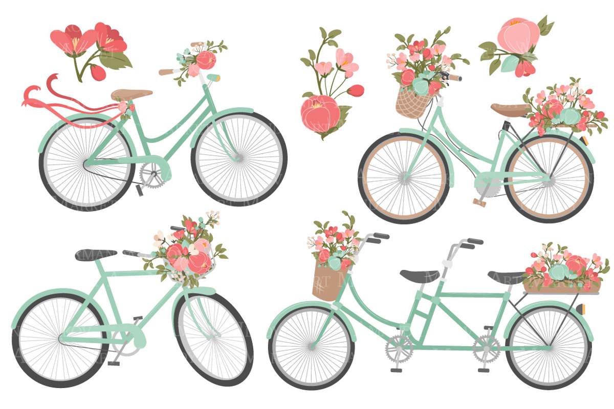 Mint & Coral Floral Bicycles, an Illustration by Amanda Ilkov (Photo 4 of 5)