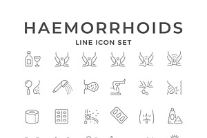 Set line icons of hemorrhoid, an Outline Icon by motorama