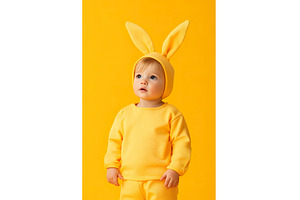 Cute caucasian child in yellow bunny, a Beauty & Fashion Photo by Lermont51