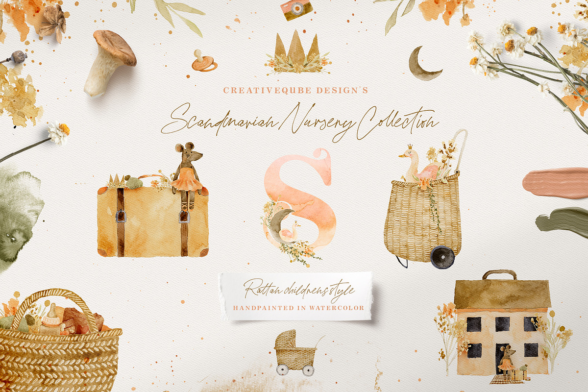 Scandi Nursery Watercolor Collection, a Texture Illustration by Creativeqube Design (Photo 1 of 18)
