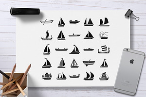 Boat Icon Set, Simple Style