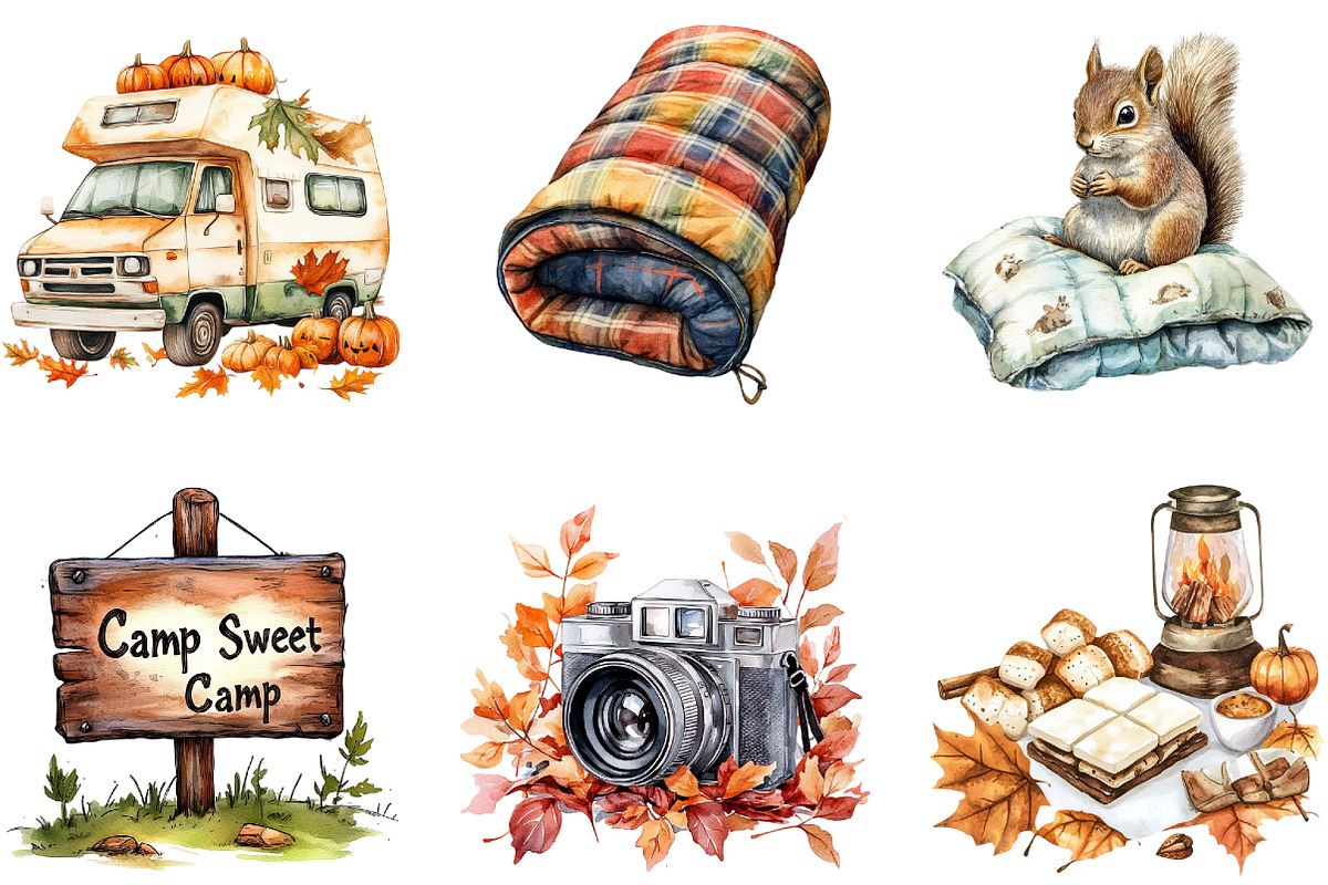 Autumn Camping Trip Clipart, an Illustration by DreamArtGraphic (Photo 2 of 4)
