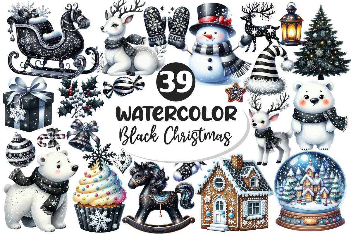 Black and White Christmas Clipart, an Illustration by Dream Creation (Photo 1 of 7)