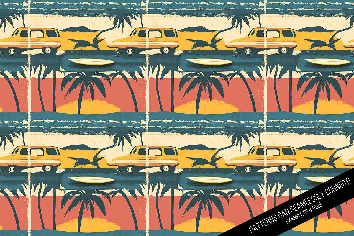 Retro Surfing Seamless Digital Paper, a Pattern Graphic by Chromolume Studio (Photo 6 of 15)