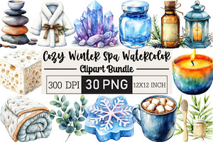 Cozy Winter Spa Watercolor Clipart, an Illustration by Black Bird Studio