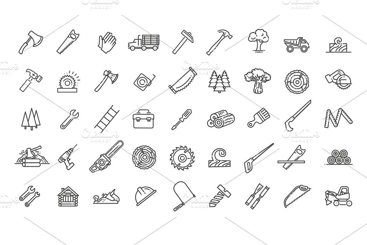 Logging, Sawmill Line Icons, an Object Illustration by Tettygreen (Photo 1 of 3)