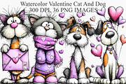 Watercolor Valentine Cat And Dog, an Illustration by Canvas Craft (Thumbnail 1 of 6)