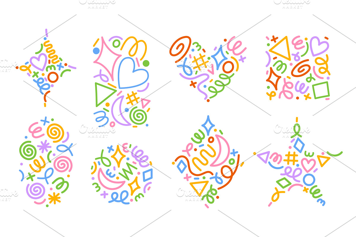 Colorful line doodle pattern shapes, an Illustration by winwin.art