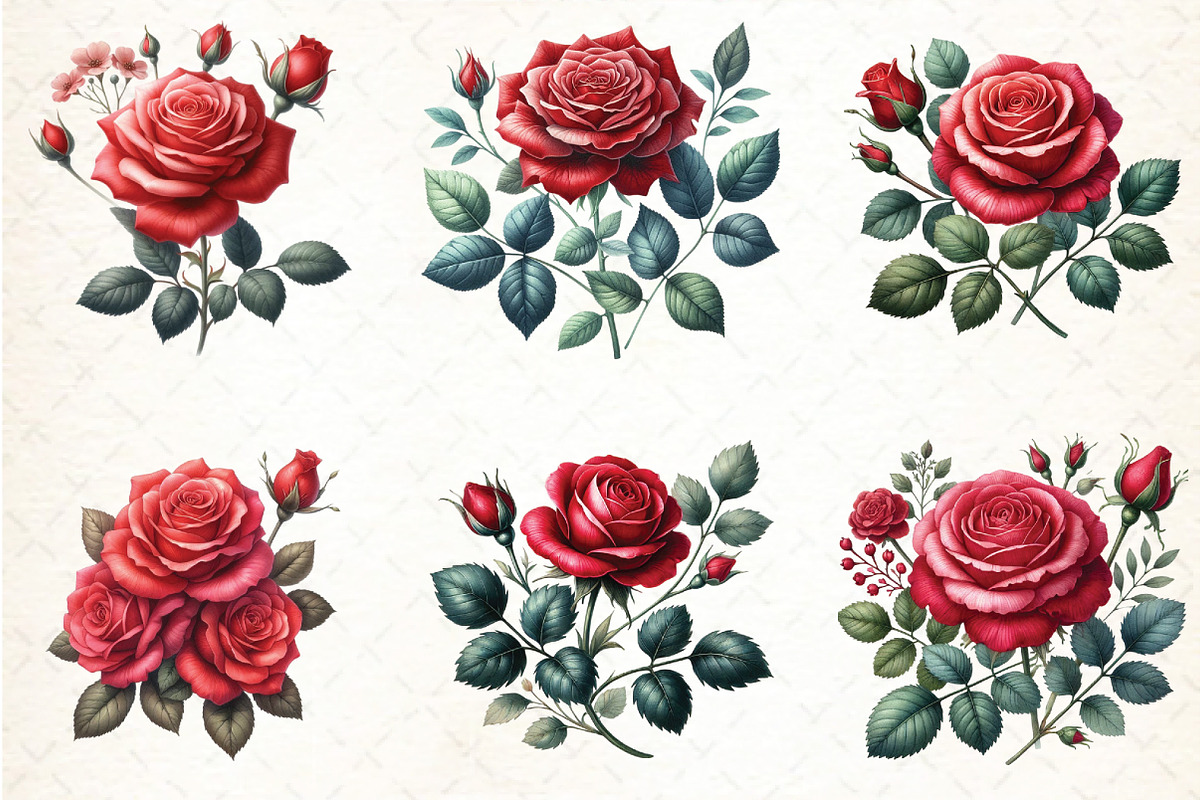 Watercolor Red Roses Clipart Bundle, an Illustration by DreamCafeArt (Photo 2 of 4)