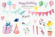Watercolor Clip Art - Happy Birthday, a Decorative Illustration by Maria B. Paints (Thumbnail 2 of 2)