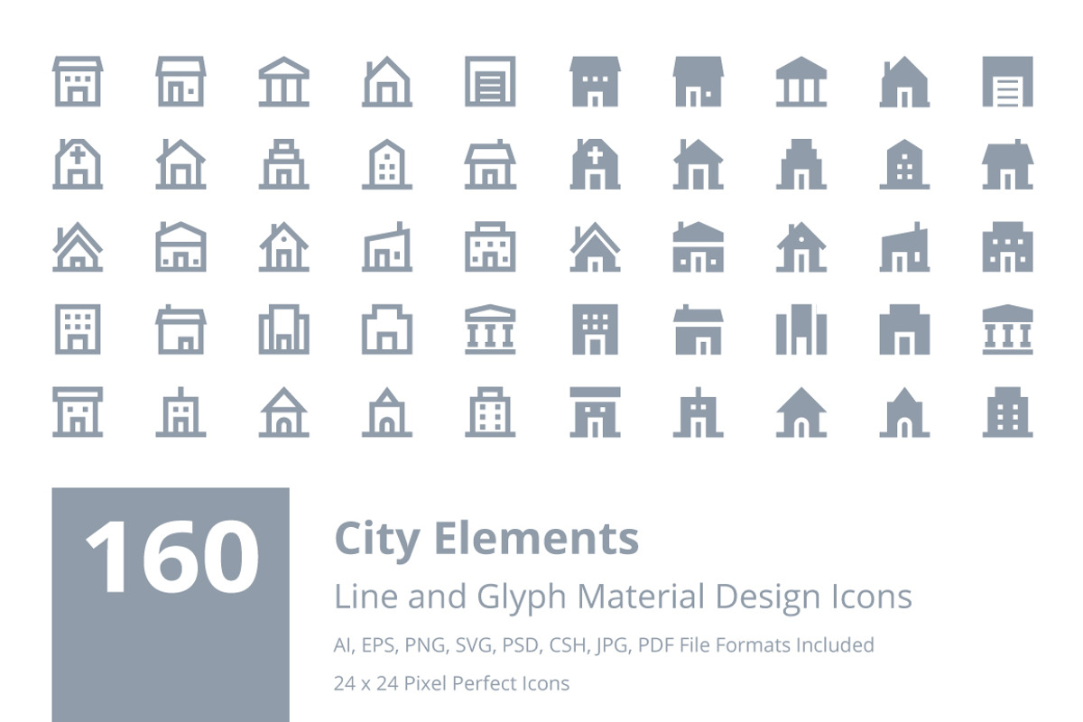 160 City Material Design Icons, a Solid Icon by Creative Stall (Photo 1 of 4)