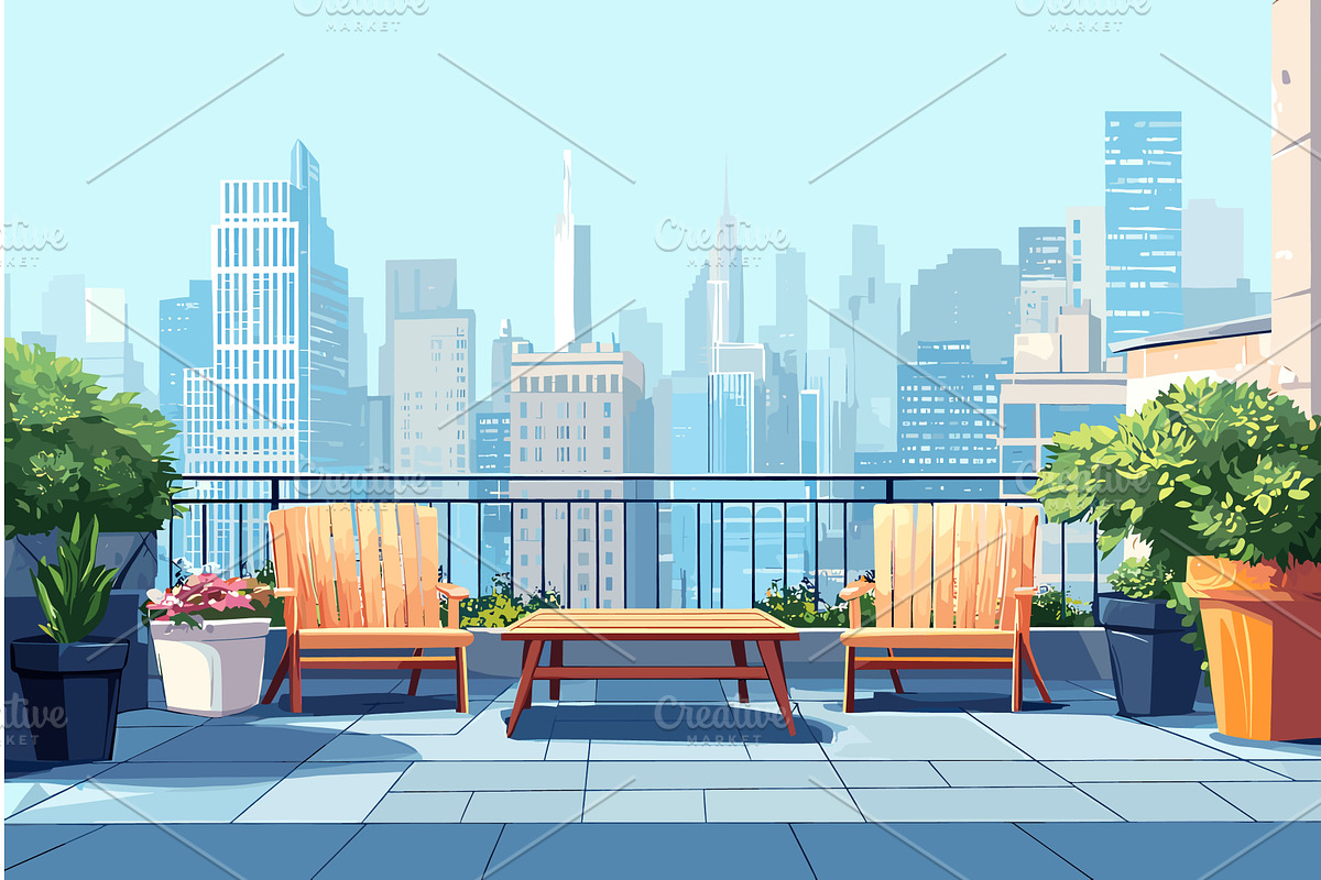 Terrace on rooftop horizontal, an Object Illustration by Valerie Bodnar