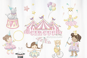 Pink Circus - vintage watercolor, an Illustration by Lolytop Studio