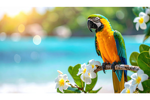 Bright tropical parrot perches among, an Animal Photo by Igor Tichonow
