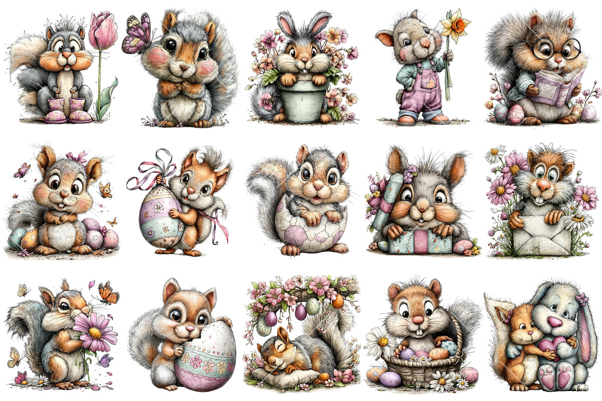 Whimsical Easter Squirrel Clipart, an Illustration by OK Design (Photo 3 of 6)