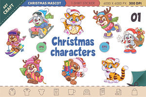 Set of Christmas characters 01, an Animal Illustration by KENO Mascots