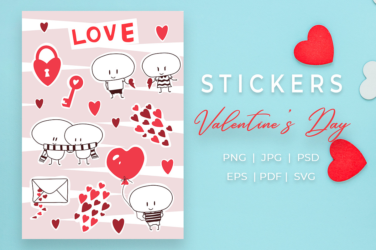 Valentine's Day Love Stickers Pack, an Illustration by Anastasia Timosch (Photo 1 of 3)