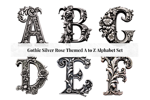 Gothic Silver Rose Alphabet Letters