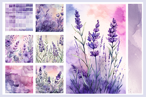 Watercolor Lavender Clipart.