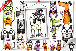 Spooky Funny Dogs and Cats Clipart