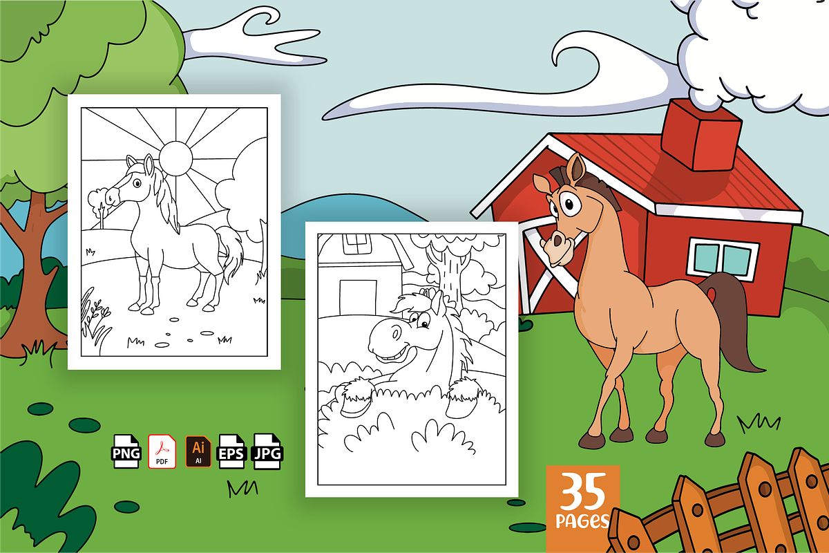 35 Horse Coloring Pages for Kids, an Animal Illustration by MK.CreativeHub (Photo 4 of 4)