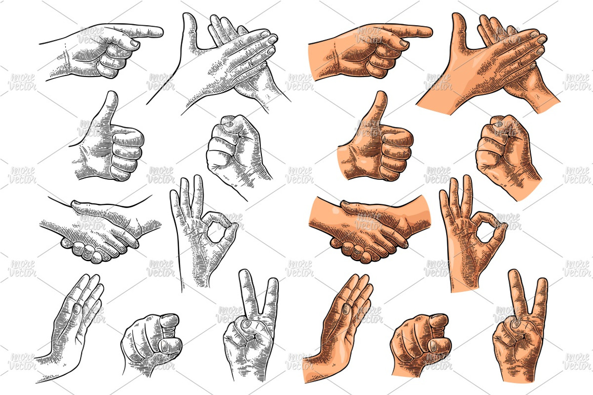 Hand sign. Engraving, an Illustration by MoreVector